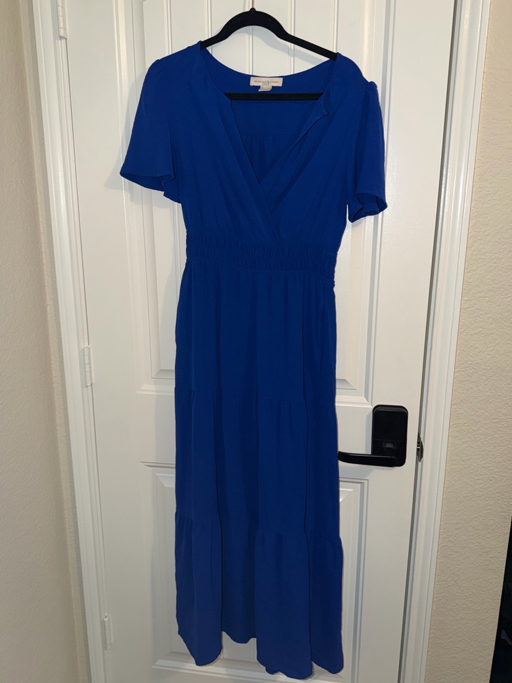 Monteau Royal Blue V-Neck Tiered Maxi Dress